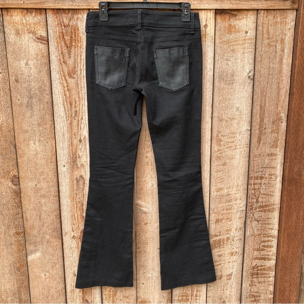 Carmar Black Flare Low Waist Jean Faux Leather Back Pockets Size 26